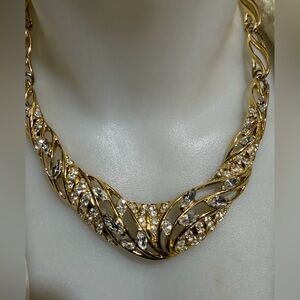 Vintage Trifari V Shaped Crystal Encrusted Necklace